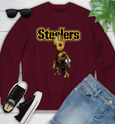 Pittsburgh Steelers NFL Football Groot Marvel Guardians Of The Galaxy Youth Sweatshirt 5