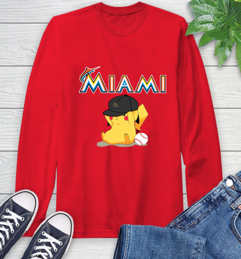 MLB Pikachu Baseball Sports Miami Marlins Long Sleeve T-Shirt 10