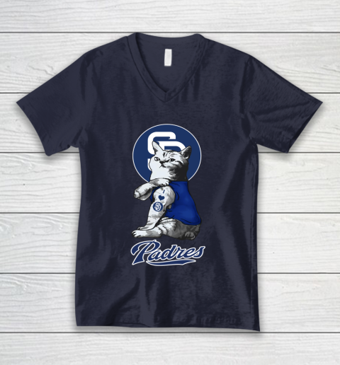 MLB Baseball My Cat Loves San Diego Padres V-Neck T-Shirt 2