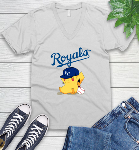 MLB Pikachu Baseball Sports Kansas City Royals V-Neck T-Shirt