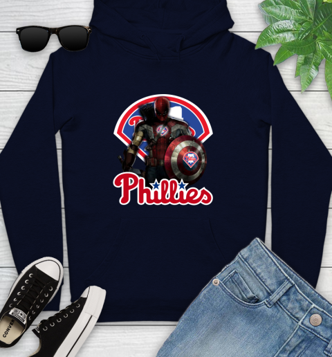 MLB Captain America Thor Spider Man Hawkeye Avengers Endgame Baseball Philadelphia Phillies Youth Hoodie 4
