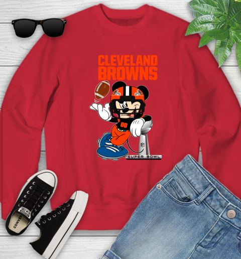 NFL Cleveland Browns Mickey Mouse Disney Super Bowl Football T Shirt Youth Sweatshirt 9