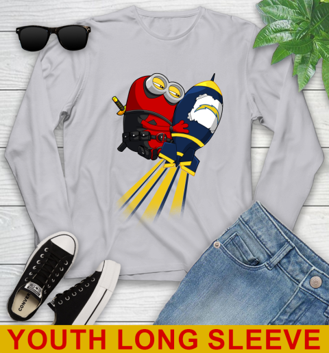 NFL Football Los Angeles Chargers Deadpool Minion Marvel Shirt Youth Long Sleeve 5