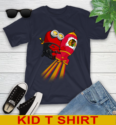 NHL Hockey Chicago Blackhawks Deadpool Minion Marvel Shirt Youth T-Shirt 2