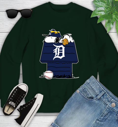 MLB Detroit Tigers Snoopy Woodstock The Peanuts Movie Baseball T Shirt Youth Sweatshirt 10