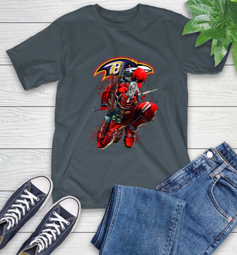 NFL Deadpool Marvel Comics Sports Football Baltimore Ravens T-Shirt 9