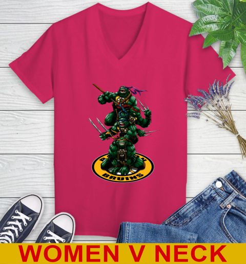 NHL Hockey Boston Bruins Teenage Mutant Ninja Turtles Shirt Women's V-Neck T-Shirt 10