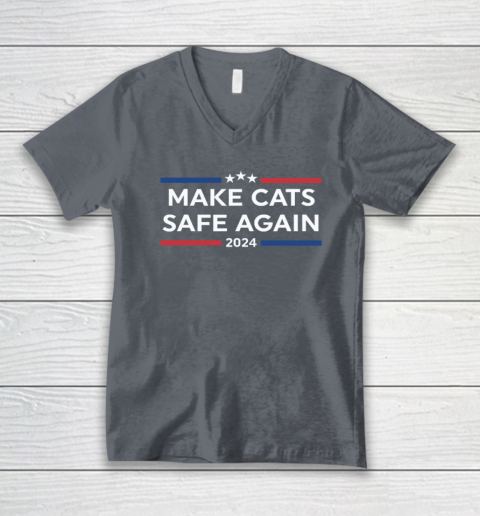 Make Cats Safe Again Funny 2024 Presidential Election V-Neck T-Shirt 3