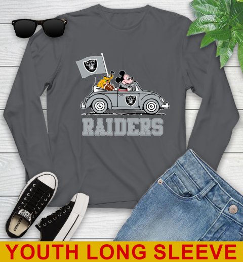 NFL Football Oakland Raiders Pluto Mickey Driving Disney Shirt Youth Long Sleeve 9