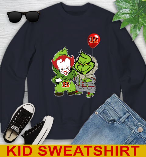 Cincinnati Bengals Baby Pennywise Grinch Christmas NFL Football Youth Sweatshirt 3