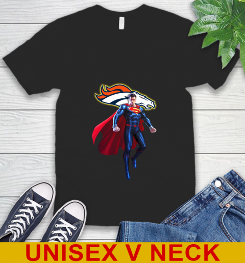 NFL Superman DC Sports Football Denver Broncos V-Neck T-Shirt 2