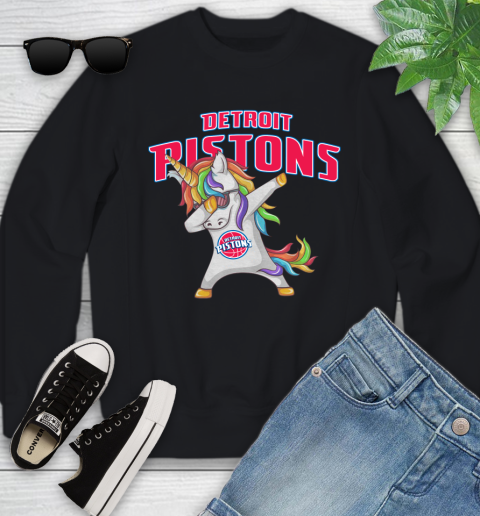 Detroit Pistons NBA Basketball Funny Unicorn Dabbing Sports Youth Sweatshirt 2
