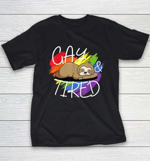 Gay and Tired Funny LGBT Sloth Rainbow Pride Youth T-Shirt