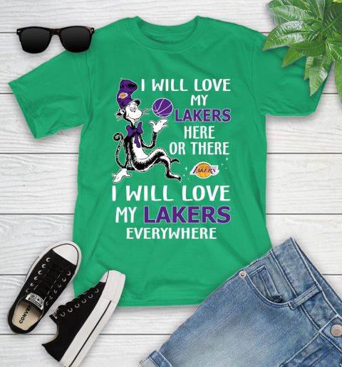 NBA Basketball Los Angeles Lakers I Will Love My Lakers Everywhere Dr Seuss Shirt Youth T-Shirt 7