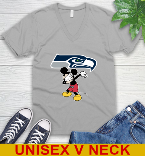 Seattle Seahawks NFL Football Dabbing Mickey Disney Sports V-Neck T-Shirt 4