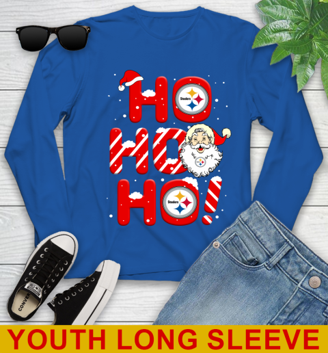 Pittsburgh Steelers NFL Football Ho Ho Ho Santa Claus Merry Christmas Shirt Youth Long Sleeve 10