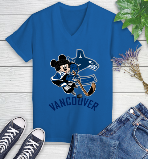 NHL Vancouver Canucks Mickey Mouse Disney Hockey T Shirt Women's V-Neck T-Shirt 10