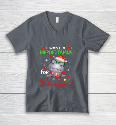 I Want A Hippopotamus For Christmas Funny Hippo Gifts V-Neck T-Shirt 4