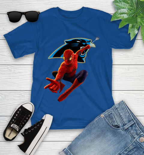 NFL Spider Man Avengers Endgame Football Carolina Panthers Youth T-Shirt 9