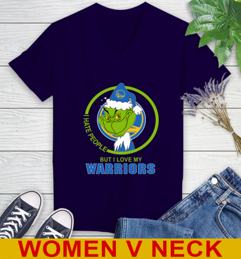 Golden State Warriors NBA Christmas Grinch I Hate People But I Love My Favorite Basketball Team Women's V-Neck T-Shirt 4