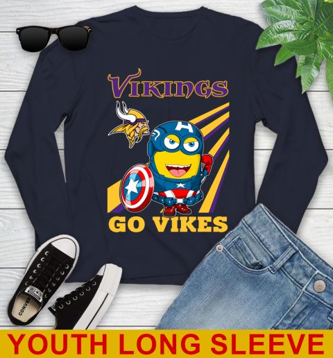 NFL Football Minnesota Vikings Captain America Marvel Avengers Minion Shirt Youth Long Sleeve 2