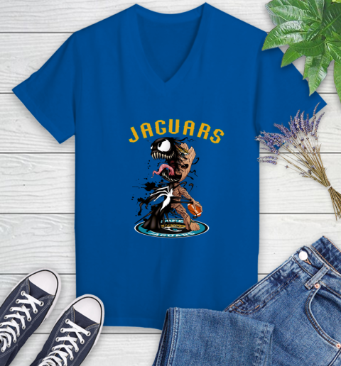 NFL Jacksonville Jaguars Football Venom Groot Guardians Of The Galaxy Women's V-Neck T-Shirt - Image 11