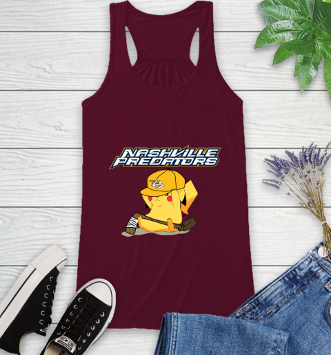 NHL Pikachu Hockey Sports Nashville Predators Racerback Tank 3