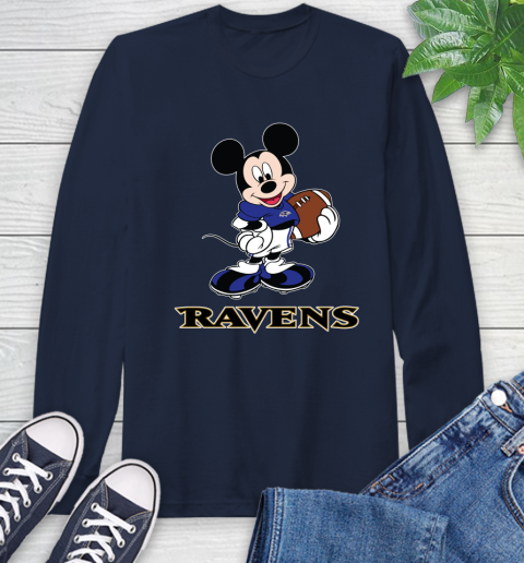 NFL Football Baltimore Ravens Cheerful Mickey Mouse Shirt Long Sleeve T-Shirt 4
