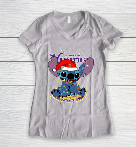Minnesota Vikings NFL Football noel stitch Christmas Women's V-Neck T-Shirt