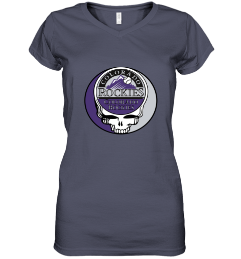 Colorado Rockies The Grateful Dead Baseball MLB Mashup Women's V-Neck T-Shirt