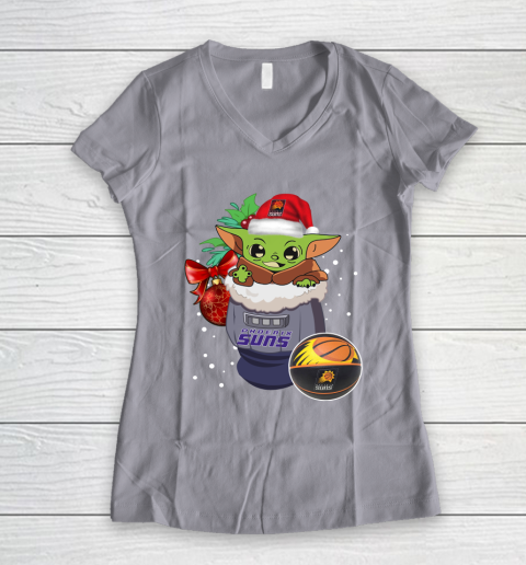 Phoenix Suns Christmas Baby Yoda Star Wars Funny Happy NBA Women's V-Neck T-Shirt 4