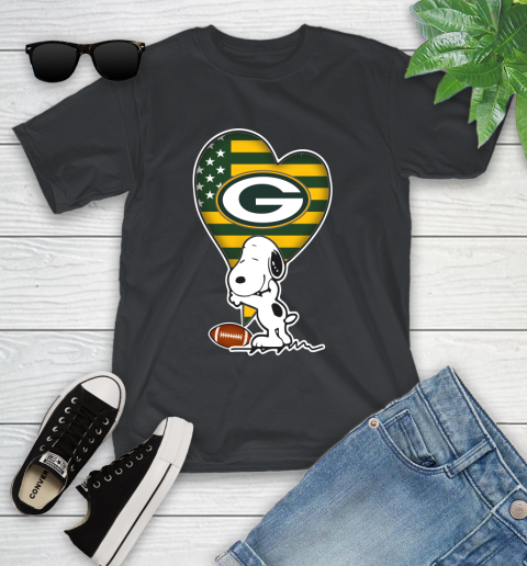 Green Bay Packers NFL Football The Peanuts Movie Adorable Snoopy Youth T-Shirt 2