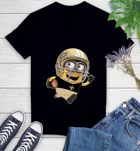 NFL New Orleans Saints Minions Disney Football Sports Women's V-Neck T-Shirt 2