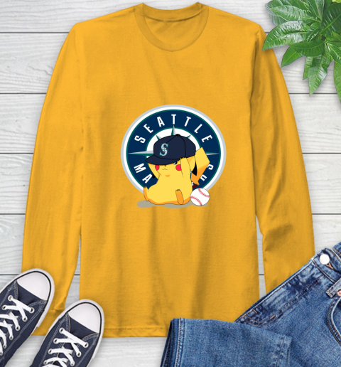 MLB Pikachu Baseball Sports Seattle Mariners Long Sleeve T-Shirt 3