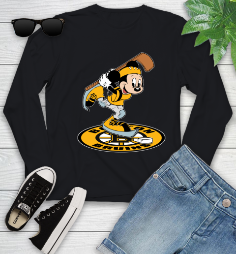 NHL Hockey Boston Bruins Cheerful Mickey Disney Shirt Youth Long Sleeve