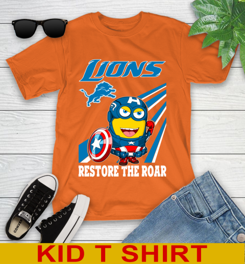NFL Football Detroit Lions Captain America Marvel Avengers Minion Shirt Youth T-Shirt 8