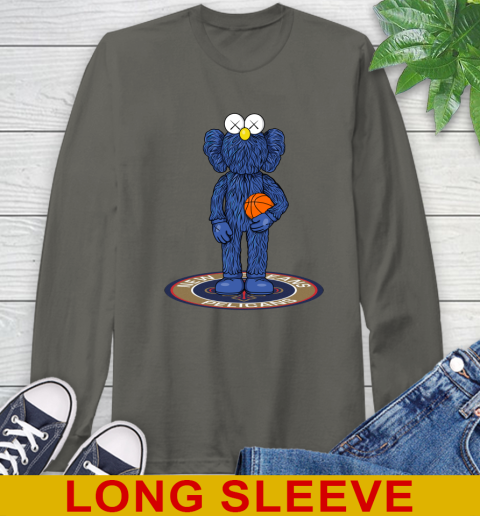 NBA Basketball New Orleans Pelicans Kaws Bff Blue Figure Shirt Long Sleeve T-Shirt 8