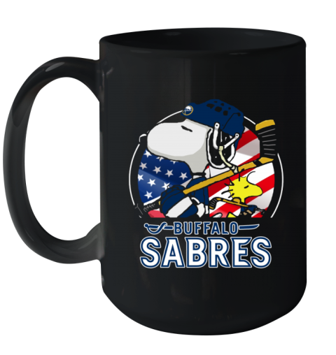 uhzm buffalo sabres ice hockey snoopy and woodstock nhl ceramic mug 150 54 front black