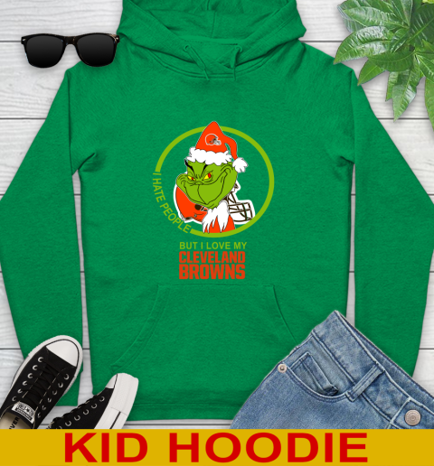 Cleveland Browns NFL Christmas Grinch I Hate People But I Love My Favorite Football Team Youth Hoodie 8