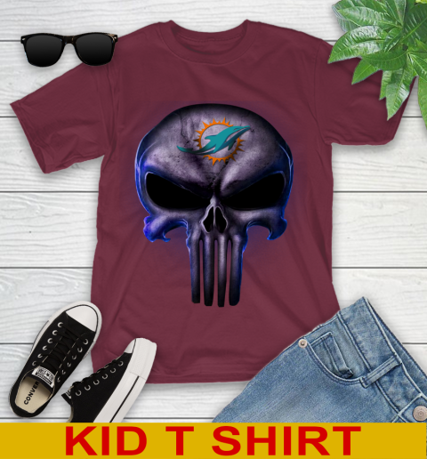 Miami Dolphins NFL Football Punisher Skull Sports Youth T-Shirt 5