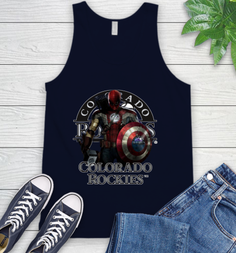 MLB Captain America Thor Spider Man Hawkeye Avengers Endgame Baseball Colorado Rockies Tank Top 3