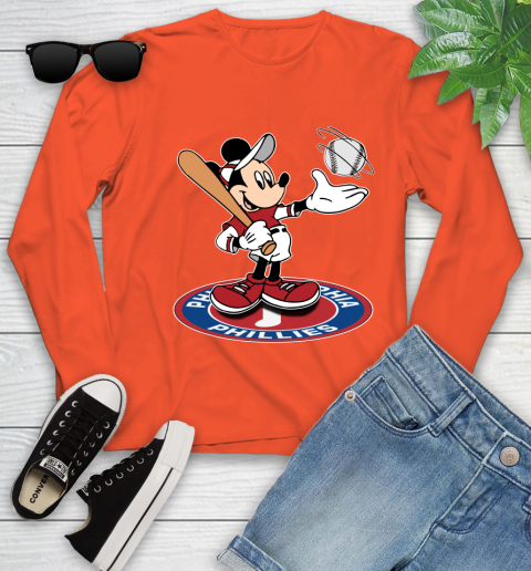 MLB Baseball Philadelphia Phillies Cheerful Mickey Disney Shirt Youth Long Sleeve 4