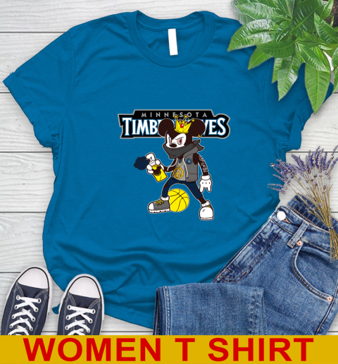 Minnesota Timberwolves NBA Basketball Mickey Peace Sign Sports Women's T-Shirt 7