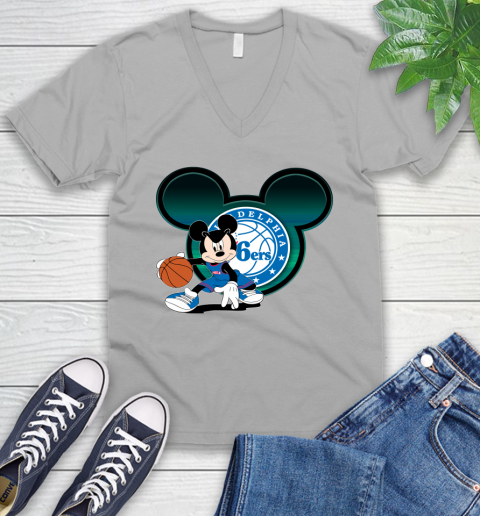 NBA Philadelphia 76ers Mickey Mouse Disney Basketball V-Neck T-Shirt 4