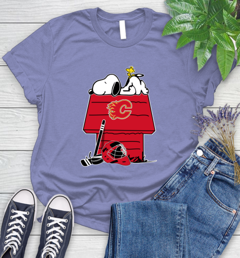Calgary Flames NHL Hockey Snoopy Woodstock The Peanuts Movie Women's T-Shirt 11
