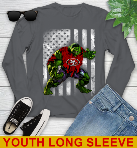 San Francisco 49ers Hulk Marvel Avengers NFL Football American Flag Youth Long Sleeve 9