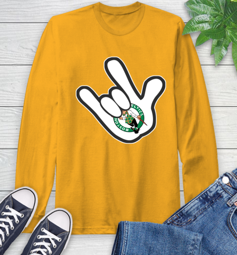 Boston Celtics NBA Basketball Mickey Rock Hand Disney Long Sleeve T-Shirt 3