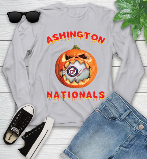 MLB Washington Nationals Halloween Pumpkin Baseball Sports Youth Long Sleeve 5