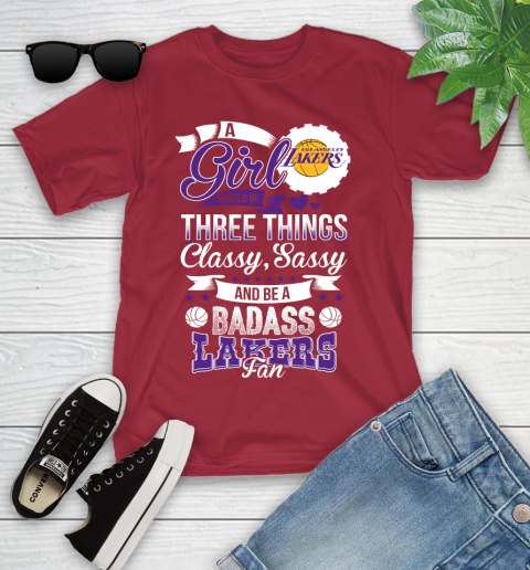 Los Angeles Lakers NBA A Girl Should Be Three Things Classy Sassy And A Be Badass Fan Youth T-Shirt 14