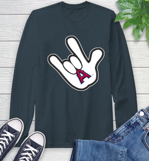 Los Angeles Angels MLB Baseball Mickey Rock Hand Disney Long Sleeve T-Shirt 8
